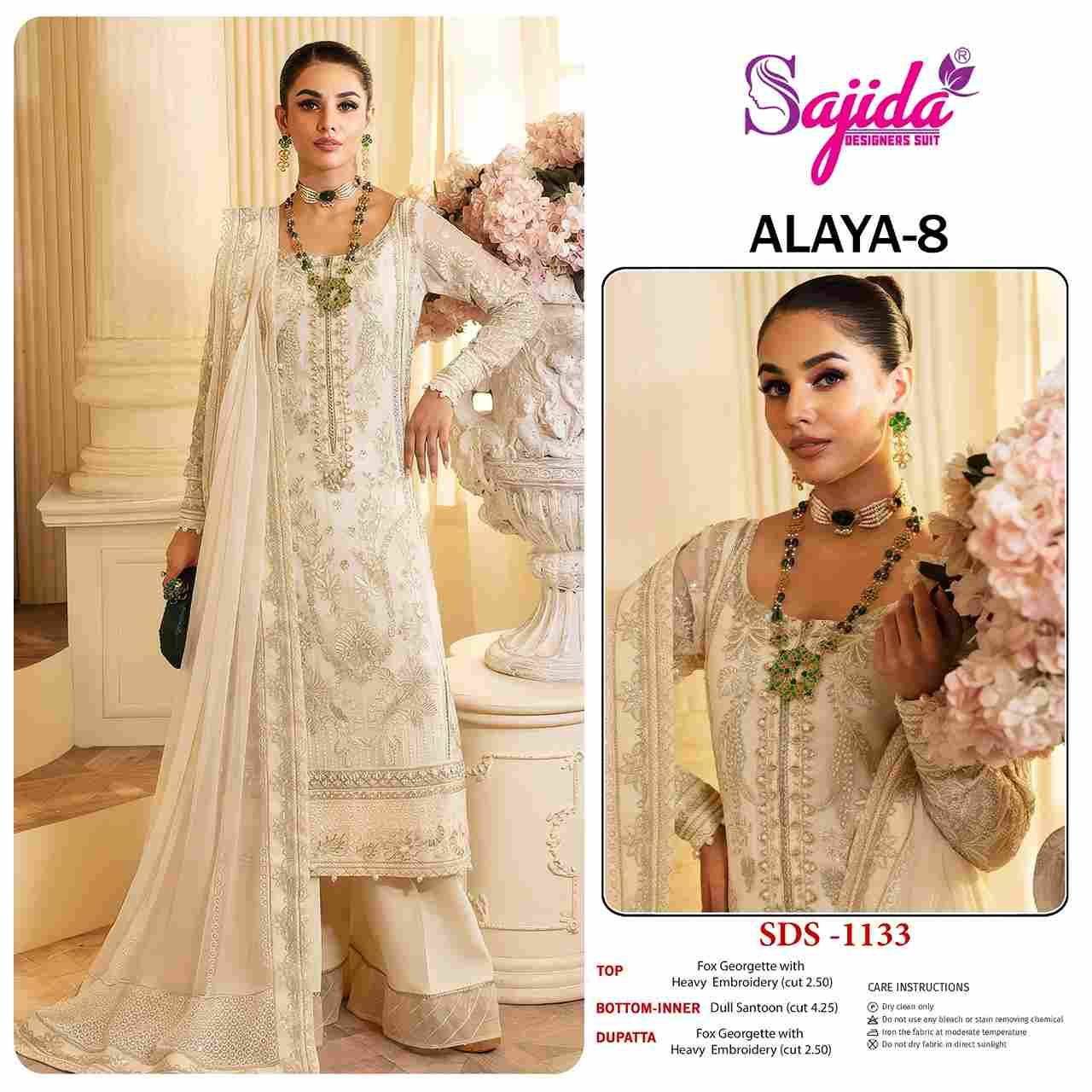 Alaya Vol-8 By Sajida Designer Suit 1132 To 1134 Series Beautiful Pakistani Suits Colorful Stylish Fancy Casual Wear & Ethnic Wear Faux Georgette Embroidered Dresses At Wholesale Price