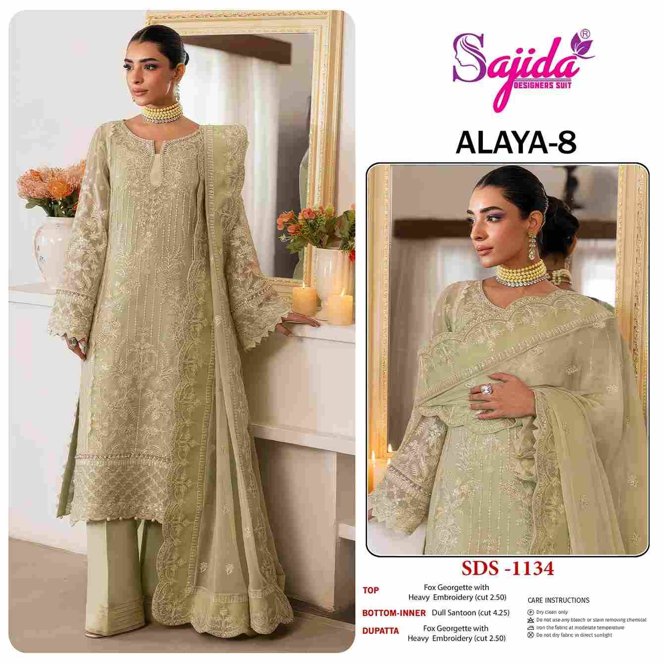 Alaya Vol-8 By Sajida Designer Suit 1132 To 1134 Series Beautiful Pakistani Suits Colorful Stylish Fancy Casual Wear & Ethnic Wear Faux Georgette Embroidered Dresses At Wholesale Price