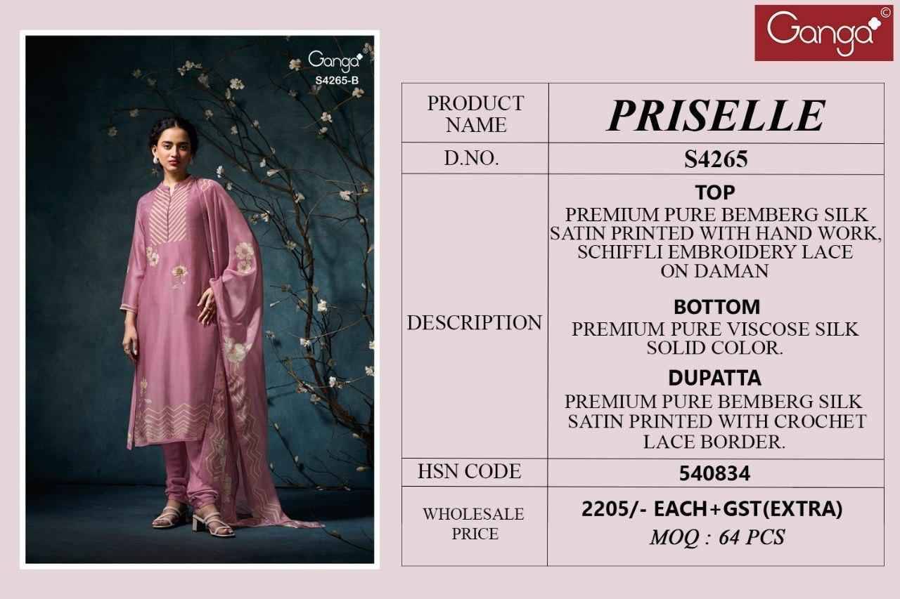 Priselle-4265 By Ganga Fashion 4265-A To 4265-D Series Beautiful Festive Suits Stylish Colorful Fancy Casual Wear & Ethnic Wear Premium Bemberg Silk Print Dresses At Wholesale Price