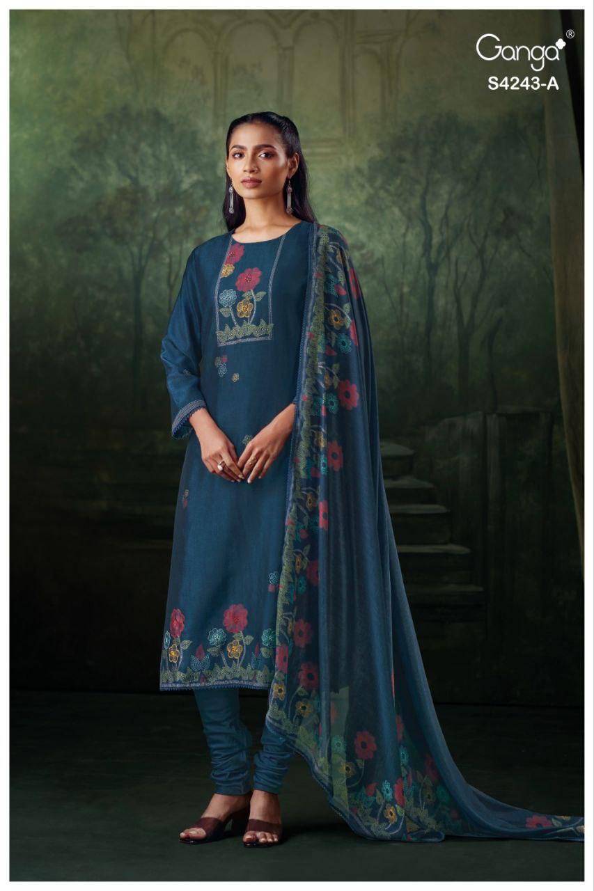 Wynsera-4243 By Ganga Fashion 4243-A To 4243-C Series Beautiful Festive Suits Stylish Colorful Fancy Casual Wear & Ethnic Wear Premium Bemberg Silk Print Dresses At Wholesale Price