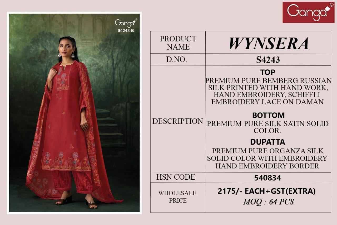 Wynsera-4243 By Ganga Fashion 4243-A To 4243-C Series Beautiful Festive Suits Stylish Colorful Fancy Casual Wear & Ethnic Wear Premium Bemberg Silk Print Dresses At Wholesale Price
