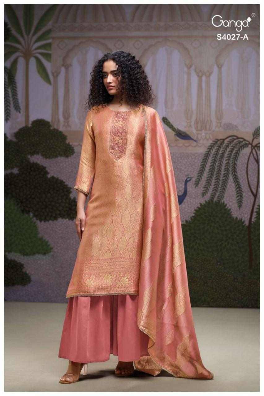 Alana-4027 By Ganga Fashion 4027-A To 4027-B Series Beautiful Festive Suits Stylish Colorful Fancy Casual Wear & Ethnic Wear Premium Bemberg Silk Jacquard Print Dresses At Wholesale Price