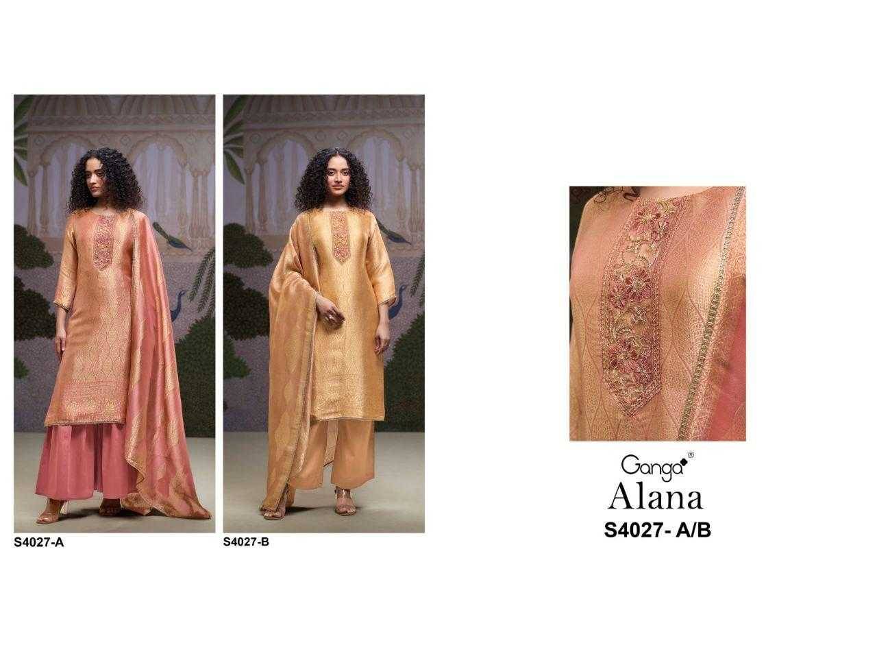 Alana-4027 By Ganga Fashion 4027-A To 4027-B Series Beautiful Festive Suits Stylish Colorful Fancy Casual Wear & Ethnic Wear Premium Bemberg Silk Jacquard Print Dresses At Wholesale Price