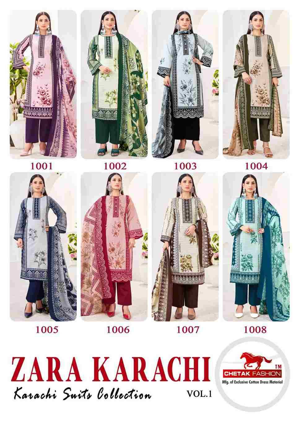 Zara Karachi Vol-1 By Chetak Fashion 1001 To 1008 Series Beautiful Festive Suits Colorful Stylish Fancy Casual Wear & Ethnic Wear Cotton Print Dresses At Wholesale Price