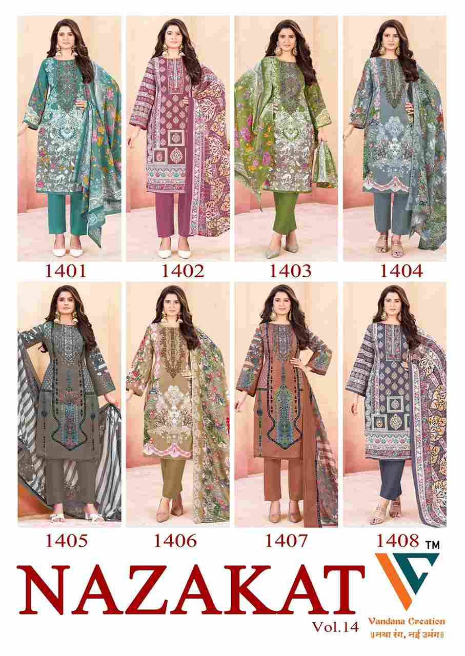 Nazakat Vol-14 By Vandana Creation 1401 To 1408 Series Beautiful Festive Suits Stylish Fancy Colorful Casual Wear & Ethnic Wear Soft Cotton Print Dresses At Wholesale Price
