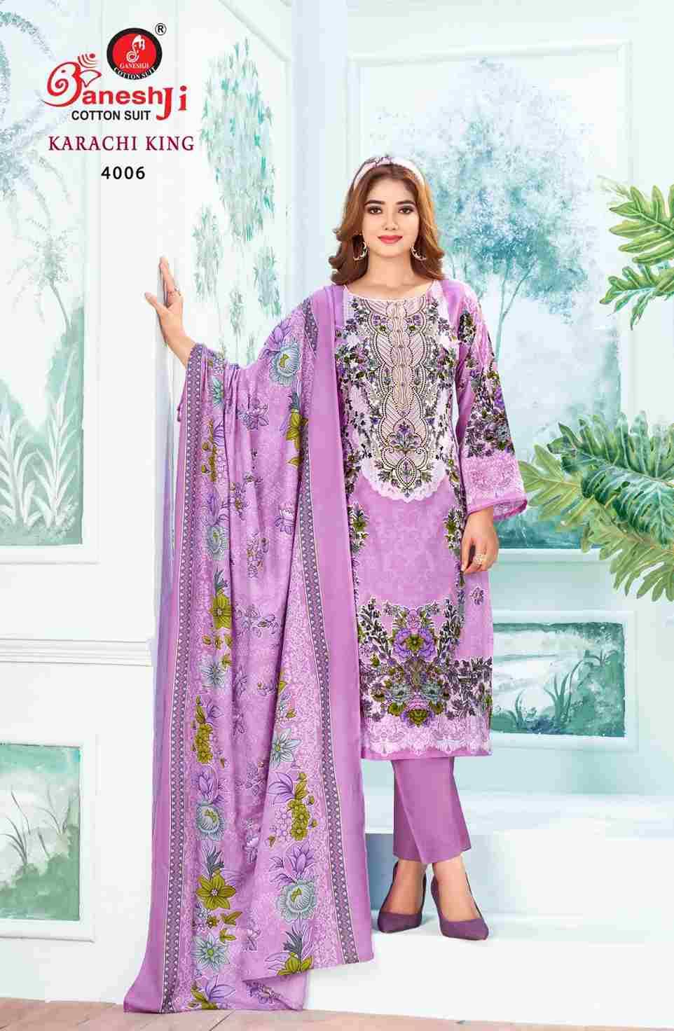 Karachi King Vol-4 By Ganeshji 4001 To 4008 Series Beautiful Festive Suits Stylish Fancy Colorful Party Wear & Occasional Wear Pure Cotton Dresses At Wholesale Price