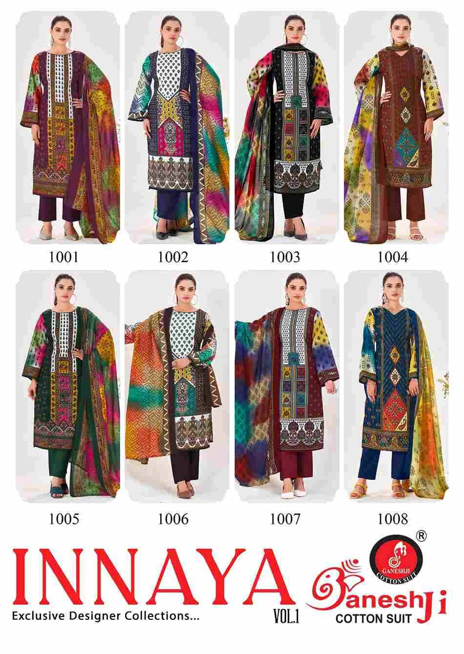 Innaya Vol-1 By Ganeshji 1001 To 1008 Series Beautiful Festive Suits Stylish Fancy Colorful Party Wear & Occasional Wear Pure Cotton Dresses At Wholesale Price