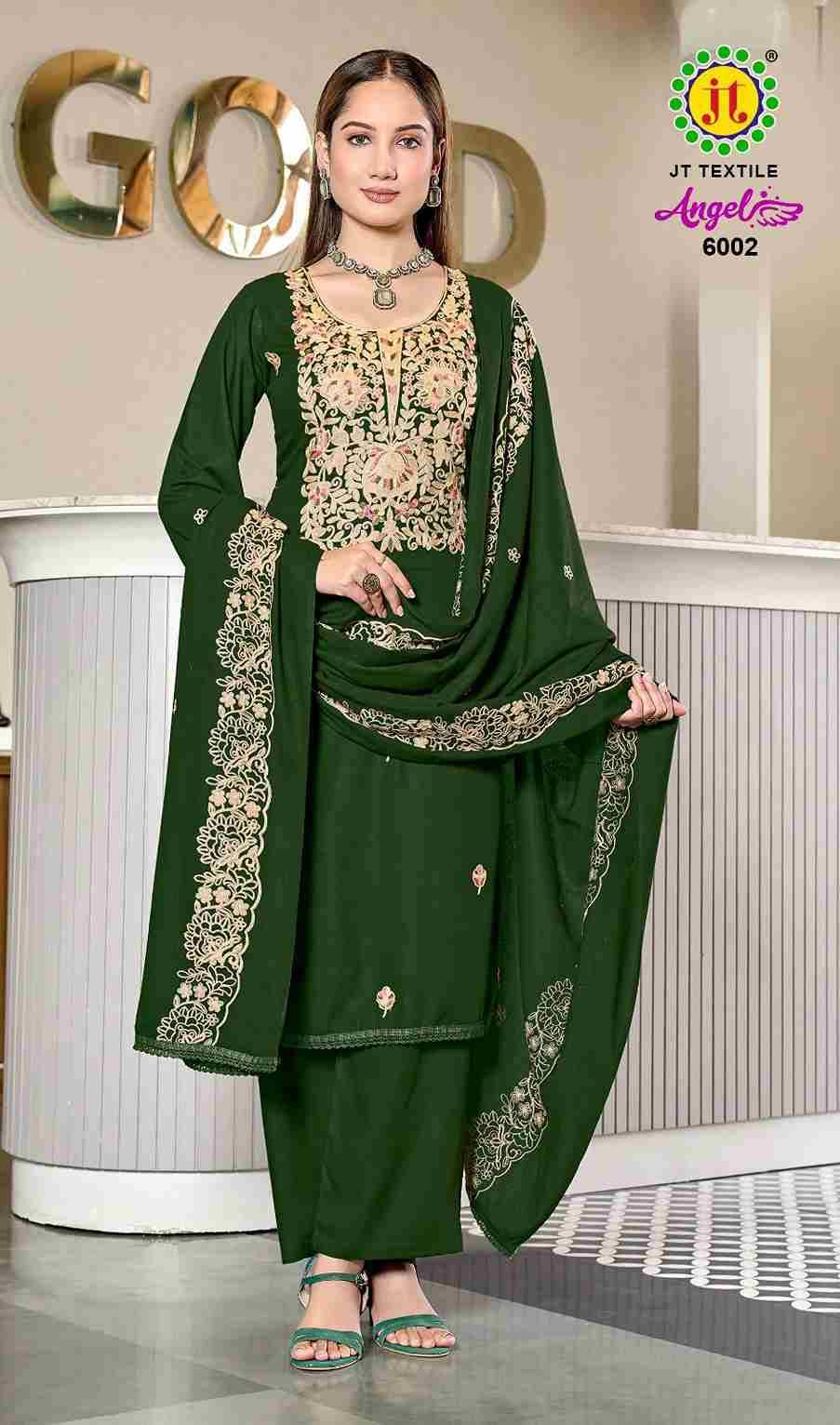 Angel Vol-6 By JT 6001 To 6005 Series Beautiful Festive Suits Colorful Stylish Fancy Casual Wear & Ethnic Wear Rayon Dresses At Wholesale Price