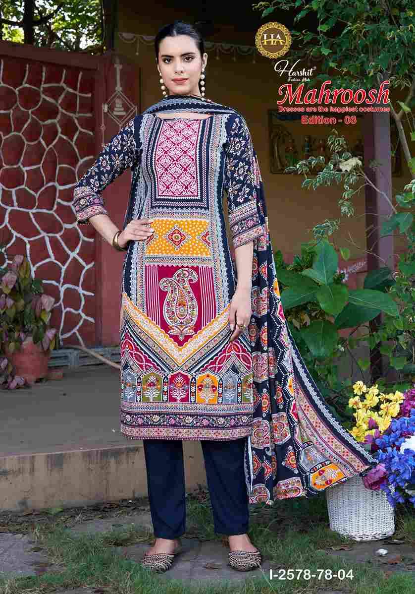 Mahroosh Vol-3 By Harshit Fashion Hub 2578-78-01 To 2578-78-06 Series Beautiful Festive Suits Stylish Fancy Colorful Casual Wear & Ethnic Wear Pure Viscose Rayon Dresses At Wholesale Price