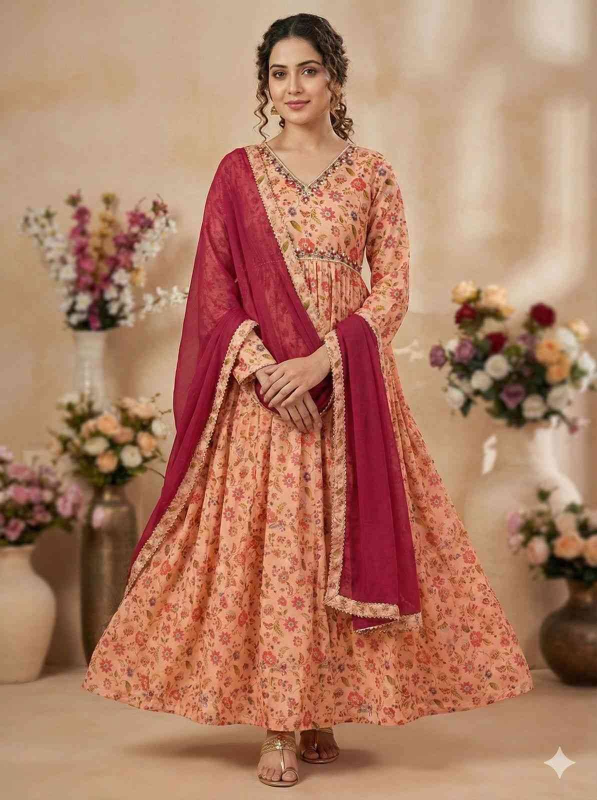 Mb-530 By Fashid Wholesale Designer Stylish Fancy Colorful Beautiful Party Wear & Ethnic Wear Collection Chinnon Soft Gown At Wholesale Price