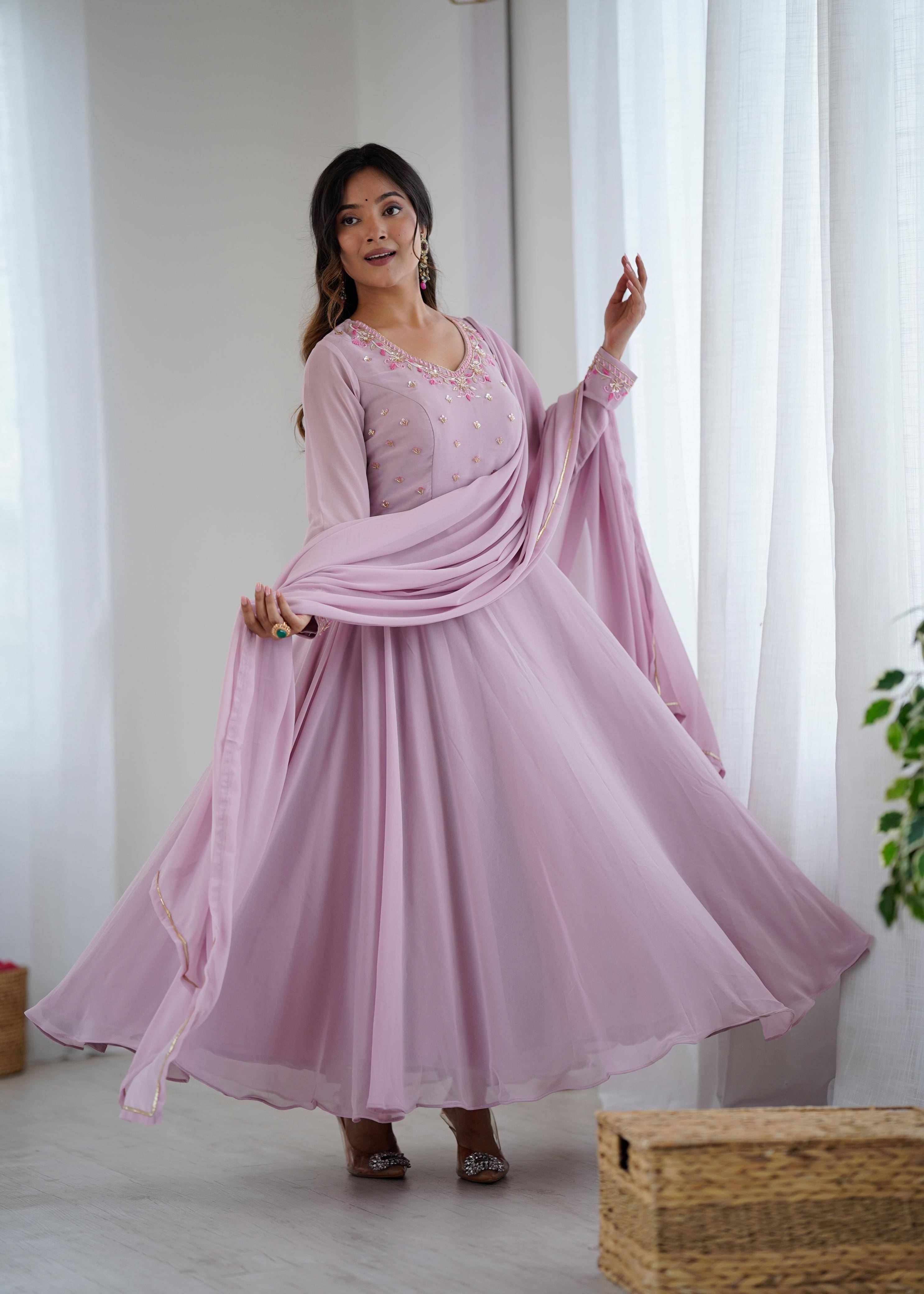 Mb-496 By Fashid Wholesale Designer Stylish Fancy Colorful Beautiful Party Wear & Ethnic Wear Collection Faux Georgette Gown At Wholesale Price