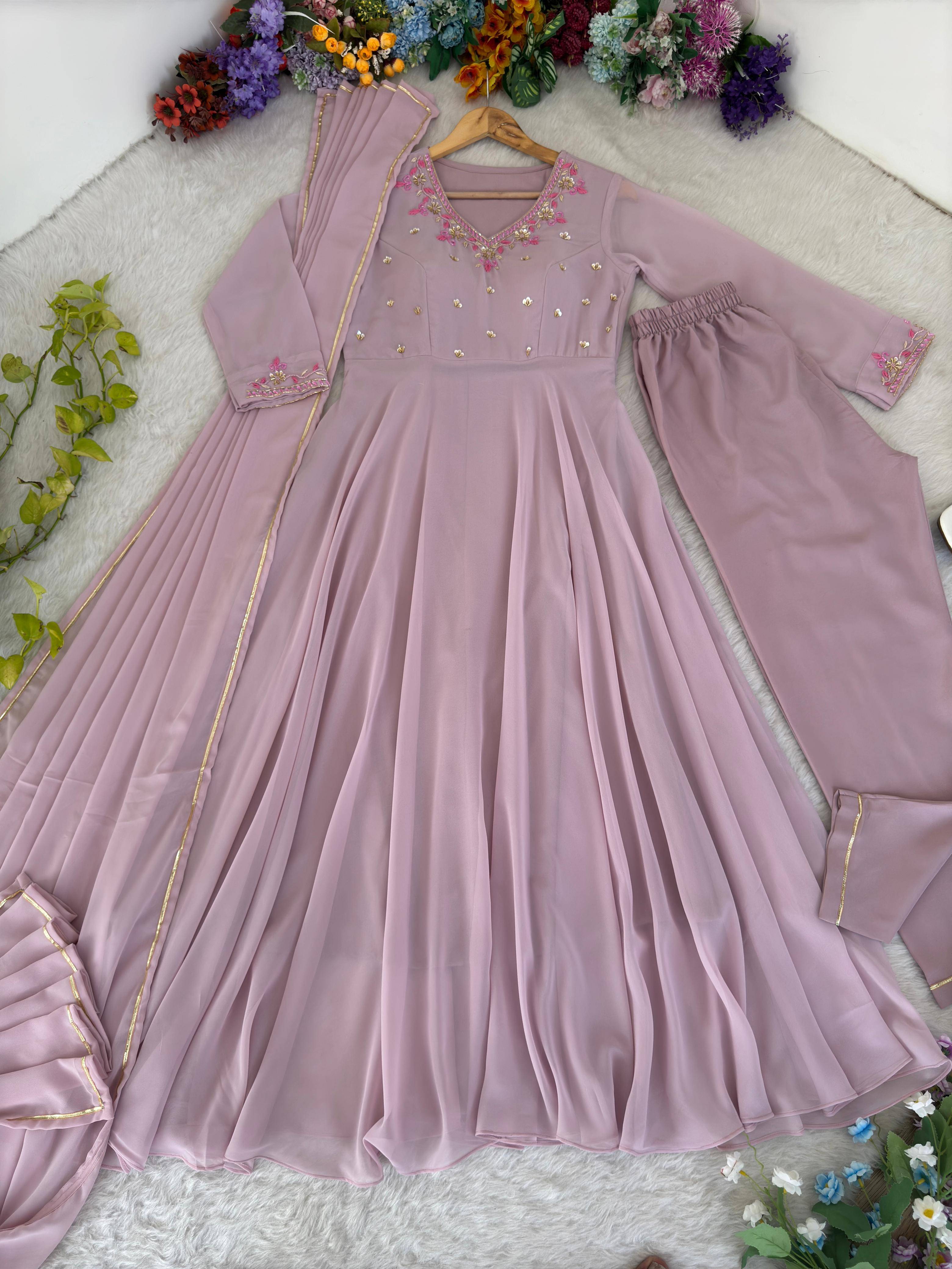 Mb-496 By Fashid Wholesale Designer Stylish Fancy Colorful Beautiful Party Wear & Ethnic Wear Collection Faux Georgette Gown At Wholesale Price