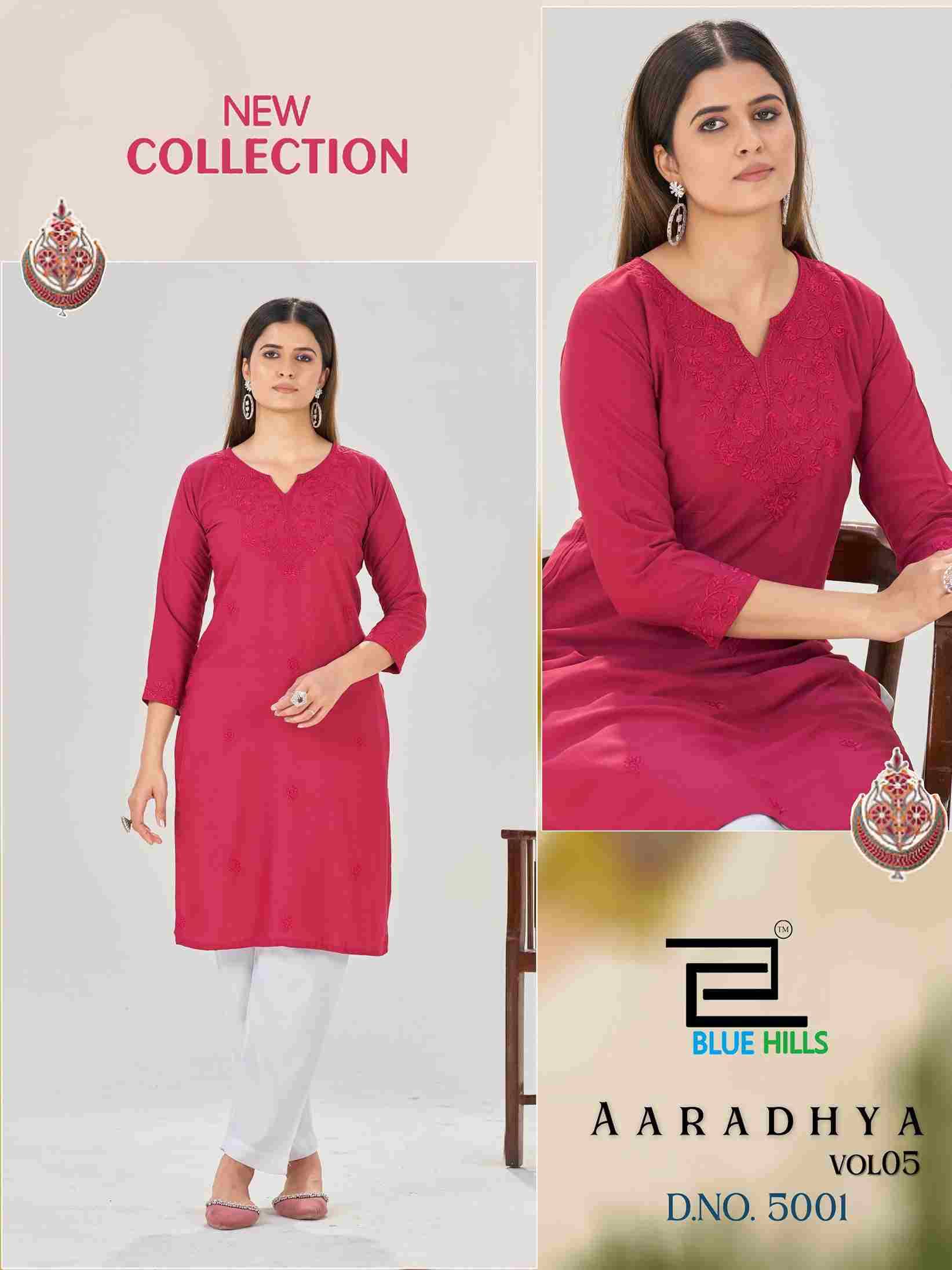 Aaradhya Vol-5 By Blue Hills 5001 To 5004 Series Designer Stylish Fancy Colorful Beautiful Party Wear & Ethnic Wear Collection Rayon With Work Kurtis At Wholesale Price