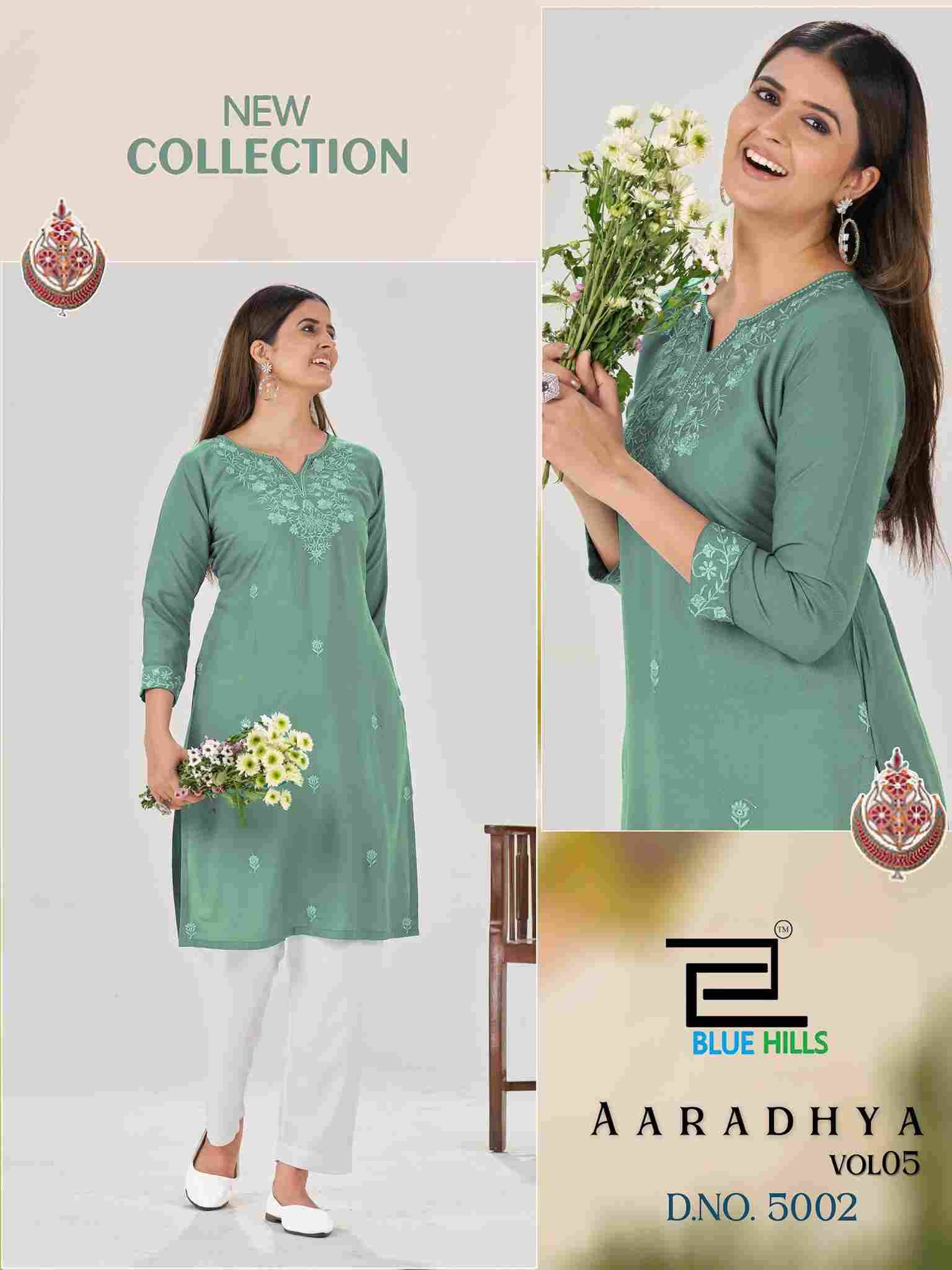 Aaradhya Vol-5 By Blue Hills 5001 To 5004 Series Designer Stylish Fancy Colorful Beautiful Party Wear & Ethnic Wear Collection Rayon With Work Kurtis At Wholesale Price
