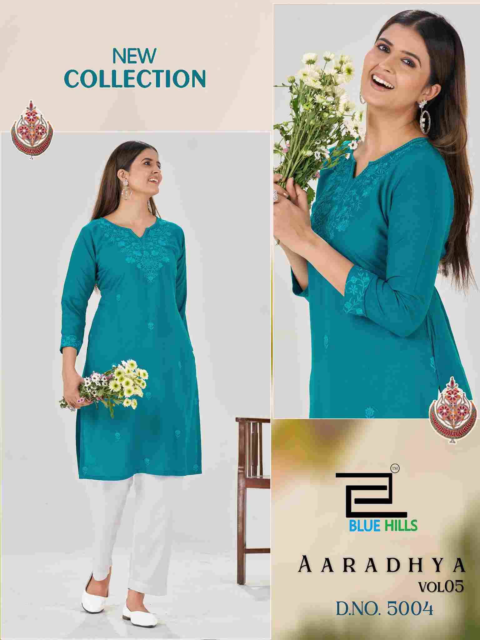 Aaradhya Vol-5 By Blue Hills 5001 To 5004 Series Designer Stylish Fancy Colorful Beautiful Party Wear & Ethnic Wear Collection Rayon With Work Kurtis At Wholesale Price