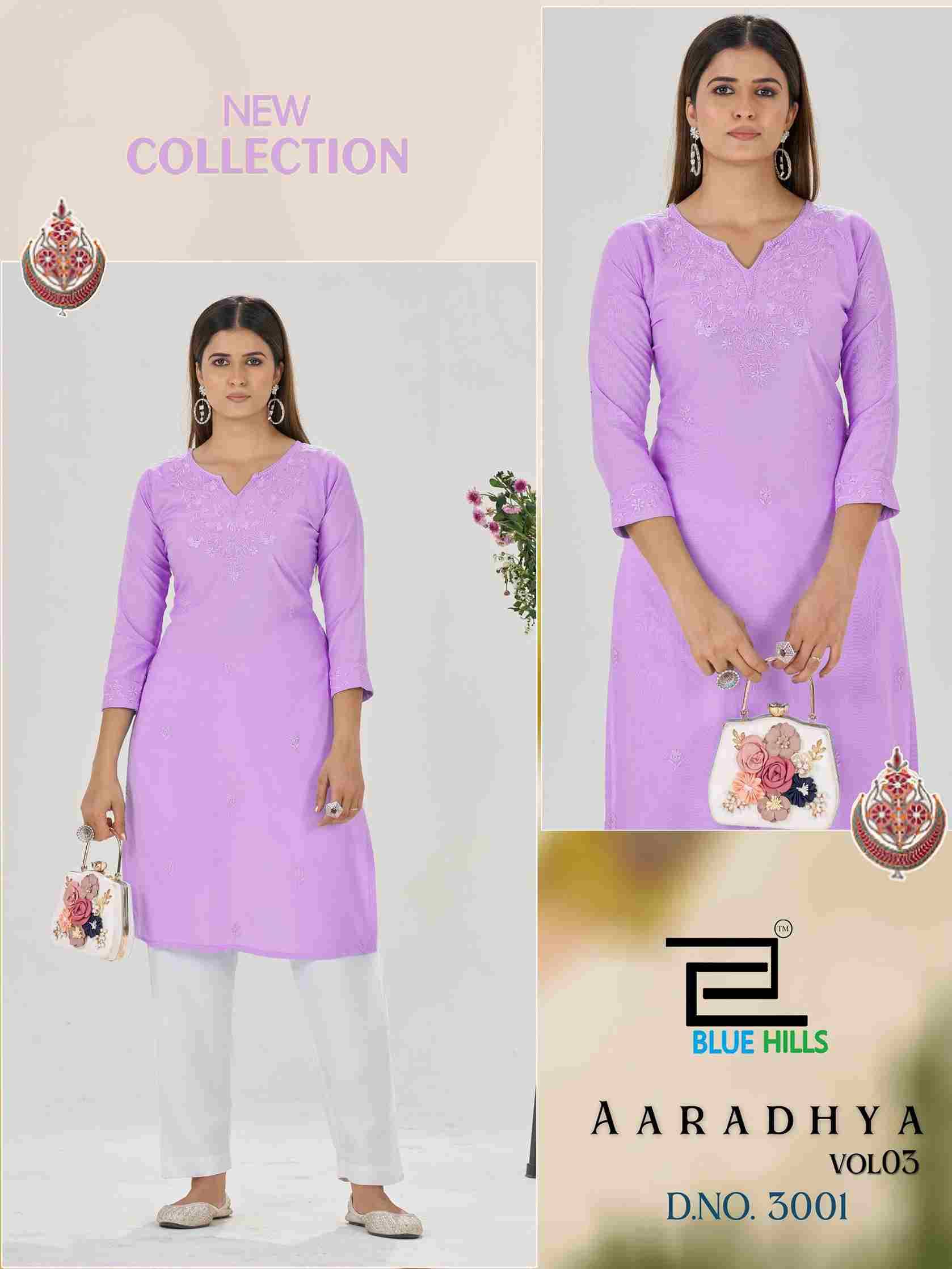 Aaradhya Vol-3 By Blue Hills 3001 To 3004 Series Designer Stylish Fancy Colorful Beautiful Party Wear & Ethnic Wear Collection Rayon With Work Kurtis At Wholesale Price