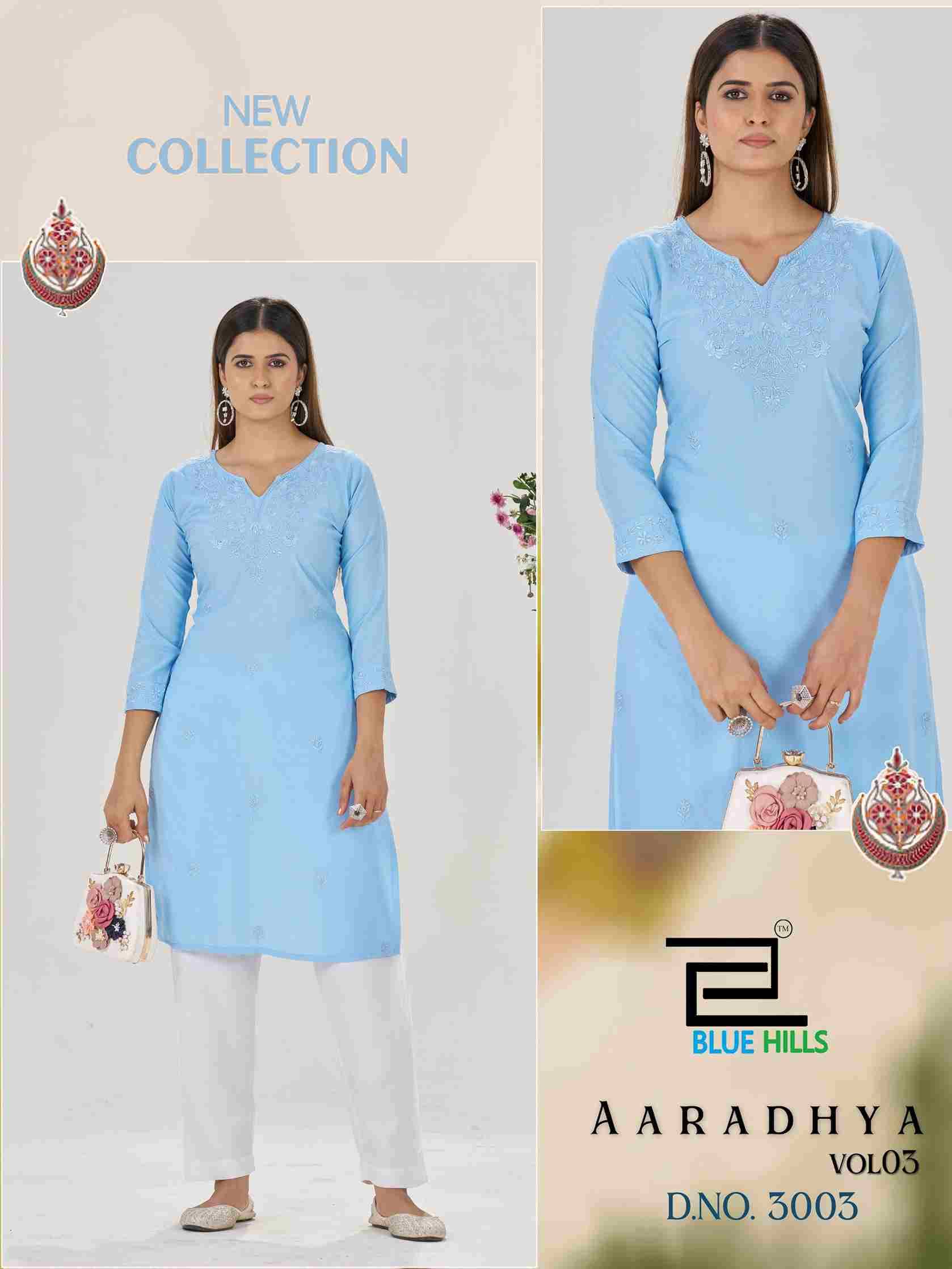 Aaradhya Vol-3 By Blue Hills 3001 To 3004 Series Designer Stylish Fancy Colorful Beautiful Party Wear & Ethnic Wear Collection Rayon With Work Kurtis At Wholesale Price