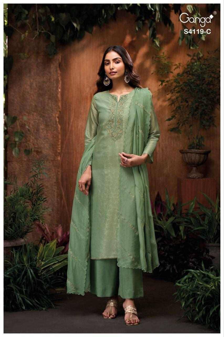 Qyra-4119 By Ganga Fashion 4119-A To 4119-D Series Beautiful Festive Suits Stylish Colorful Fancy Casual Wear & Ethnic Wear Premium Bemberg Silk Jacquard Print Dresses At Wholesale Price