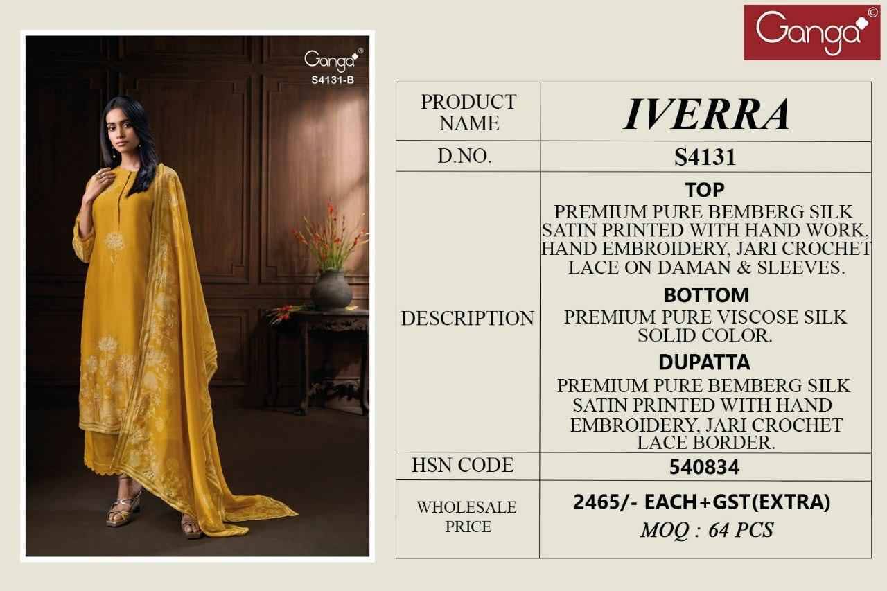 Iverra-4131 By Ganga Fashion 4131-A To 4131-C Series Beautiful Festive Suits Stylish Colorful Fancy Casual Wear & Ethnic Wear Premium Bemberg Silk Jacquard Print Dresses At Wholesale Price