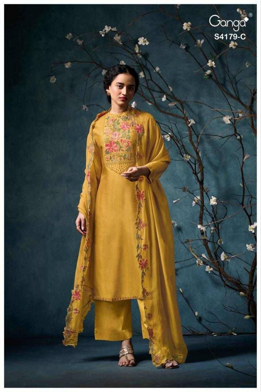Liselle-4179 By Ganga Fashion 4179-A To 4179-D Series Beautiful Festive Suits Stylish Colorful Fancy Casual Wear & Ethnic Wear Premium Pure Bemberg Russian Silk Dresses At Wholesale Price