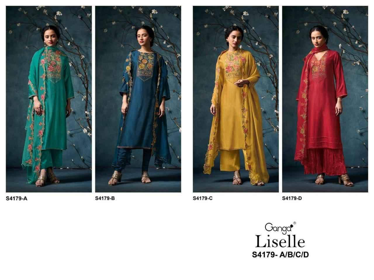 Liselle-4179 By Ganga Fashion 4179-A To 4179-D Series Beautiful Festive Suits Stylish Colorful Fancy Casual Wear & Ethnic Wear Premium Pure Bemberg Russian Silk Dresses At Wholesale Price