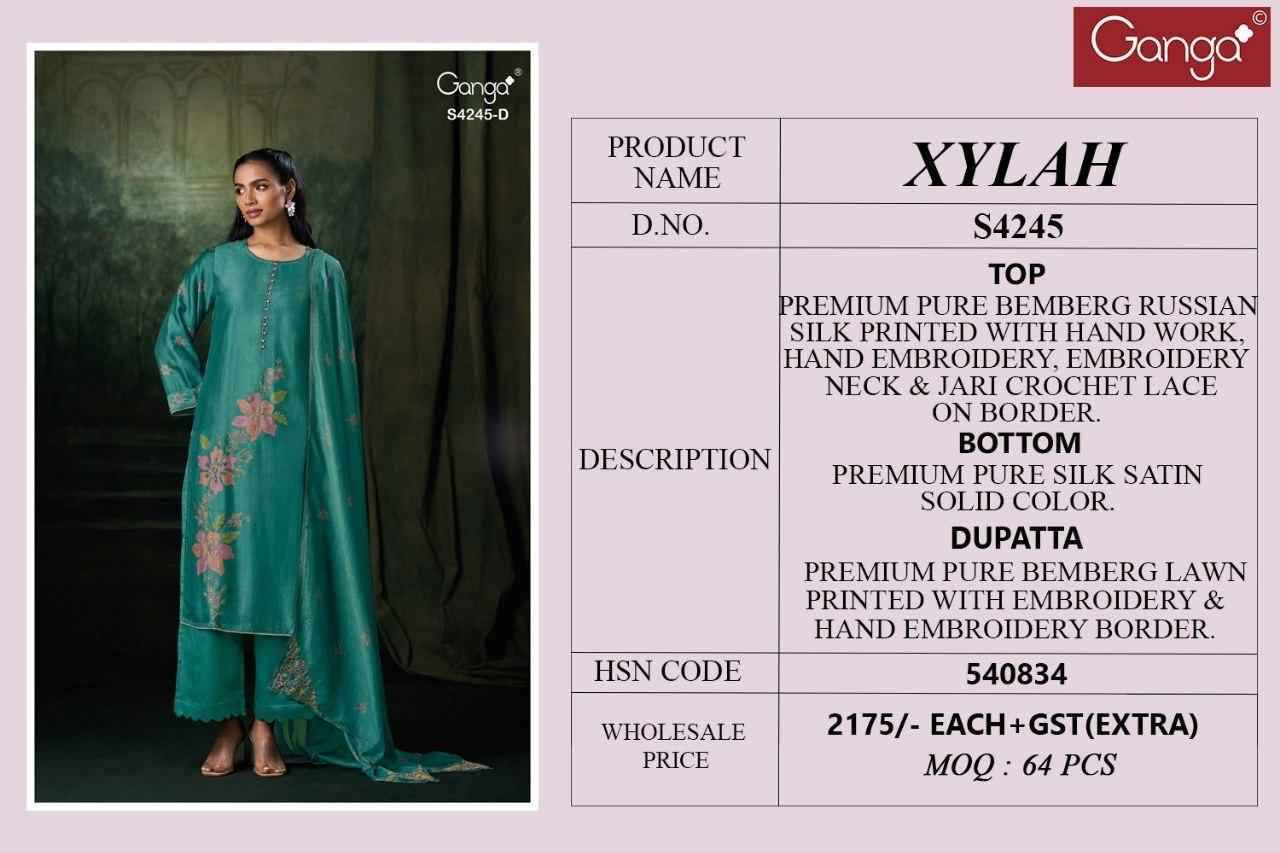 Xylah-4245 By Ganga Fashion 4245-A To 4245-D Series Beautiful Festive Suits Stylish Colorful Fancy Casual Wear & Ethnic Wear Premium Bemberg Silk Jacquard Print Dresses At Wholesale Price