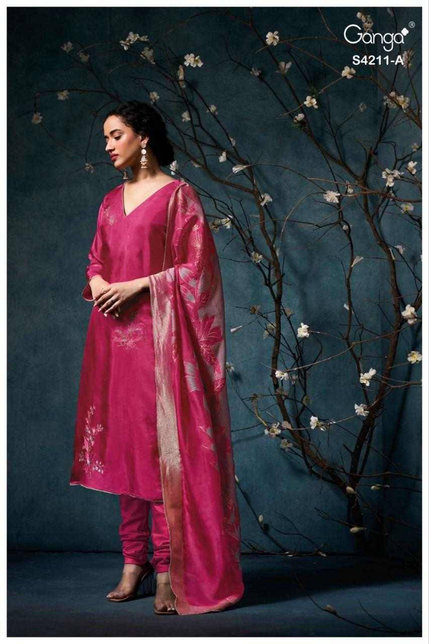 Manira-4211 By Ganga Fashion 4211-A To 4211-B Series Beautiful Festive Suits Stylish Colorful Fancy Casual Wear & Ethnic Wear Premium Bemberg Silk Print Dresses At Wholesale Price