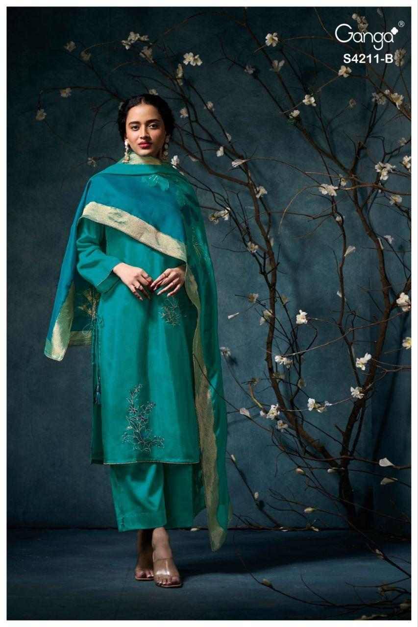 Manira-4211 By Ganga Fashion 4211-A To 4211-B Series Beautiful Festive Suits Stylish Colorful Fancy Casual Wear & Ethnic Wear Premium Bemberg Silk Print Dresses At Wholesale Price