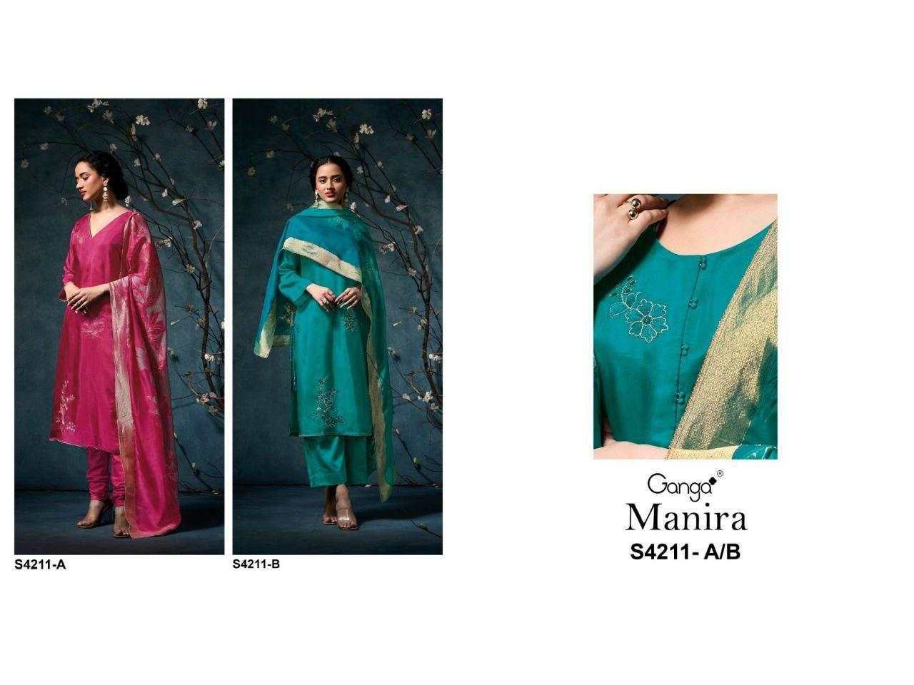 Manira-4211 By Ganga Fashion 4211-A To 4211-B Series Beautiful Festive Suits Stylish Colorful Fancy Casual Wear & Ethnic Wear Premium Bemberg Silk Print Dresses At Wholesale Price