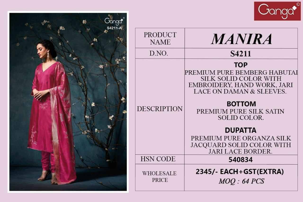Manira-4211 By Ganga Fashion 4211-A To 4211-B Series Beautiful Festive Suits Stylish Colorful Fancy Casual Wear & Ethnic Wear Premium Bemberg Silk Print Dresses At Wholesale Price