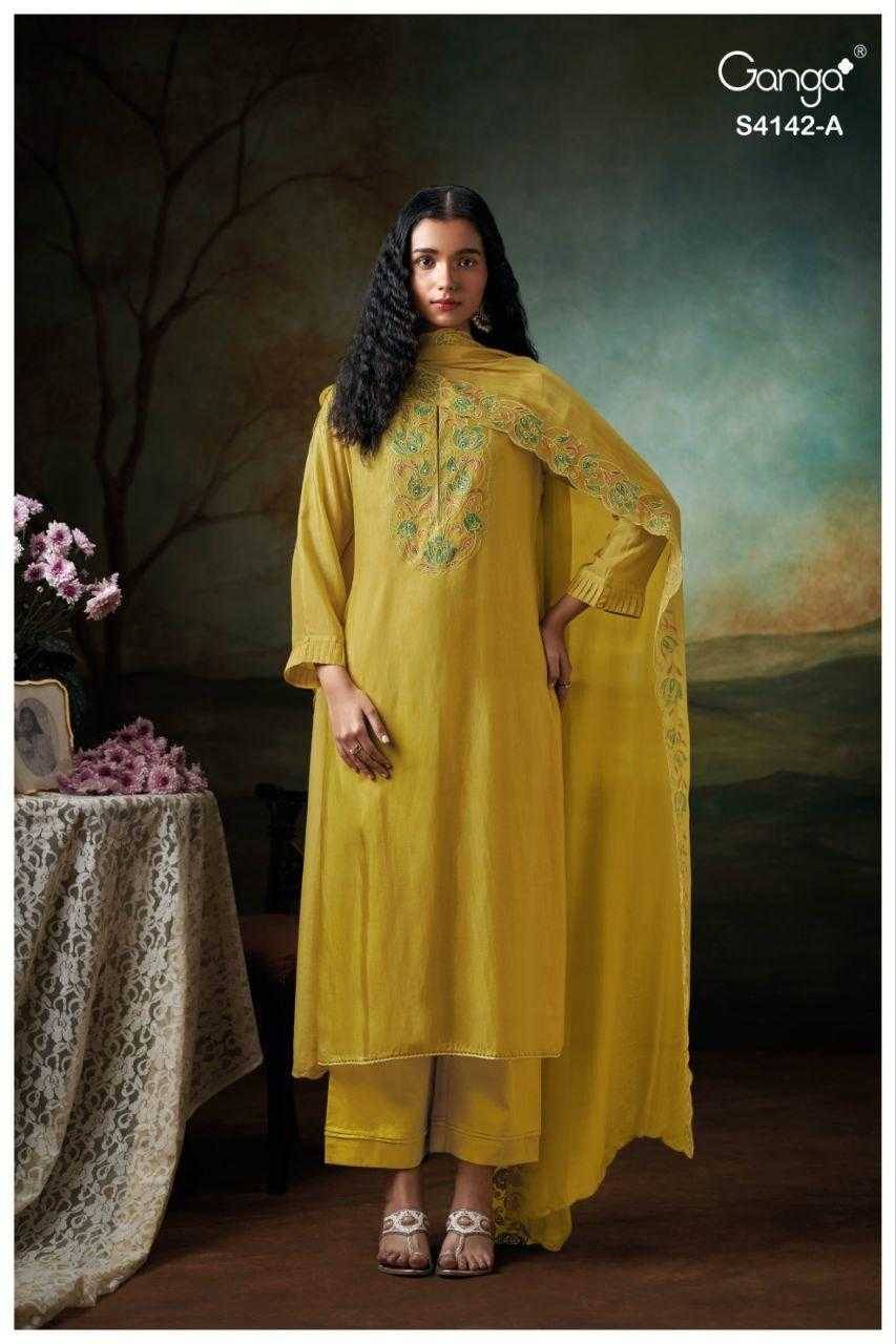 Brianae-4142 By Ganga Fashion 4142-A To 4142-D Series Beautiful Festive Suits Stylish Colorful Fancy Casual Wear & Ethnic Wear Premium Bemberg Silk Print Dresses At Wholesale Price