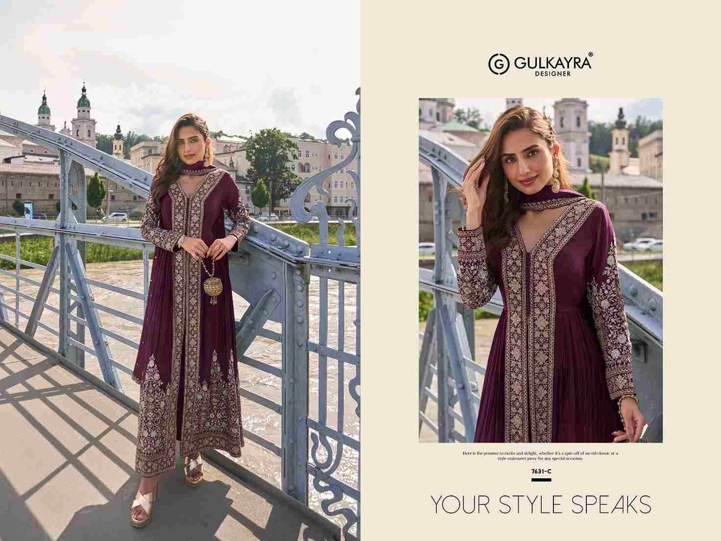 Fiza By Gulkayra Designer 7631-A To 7631-C Series Beautiful Festive Suits Colorful Stylish Fancy Casual Wear & Ethnic Wear Chinnon Dresses At Wholesale Price