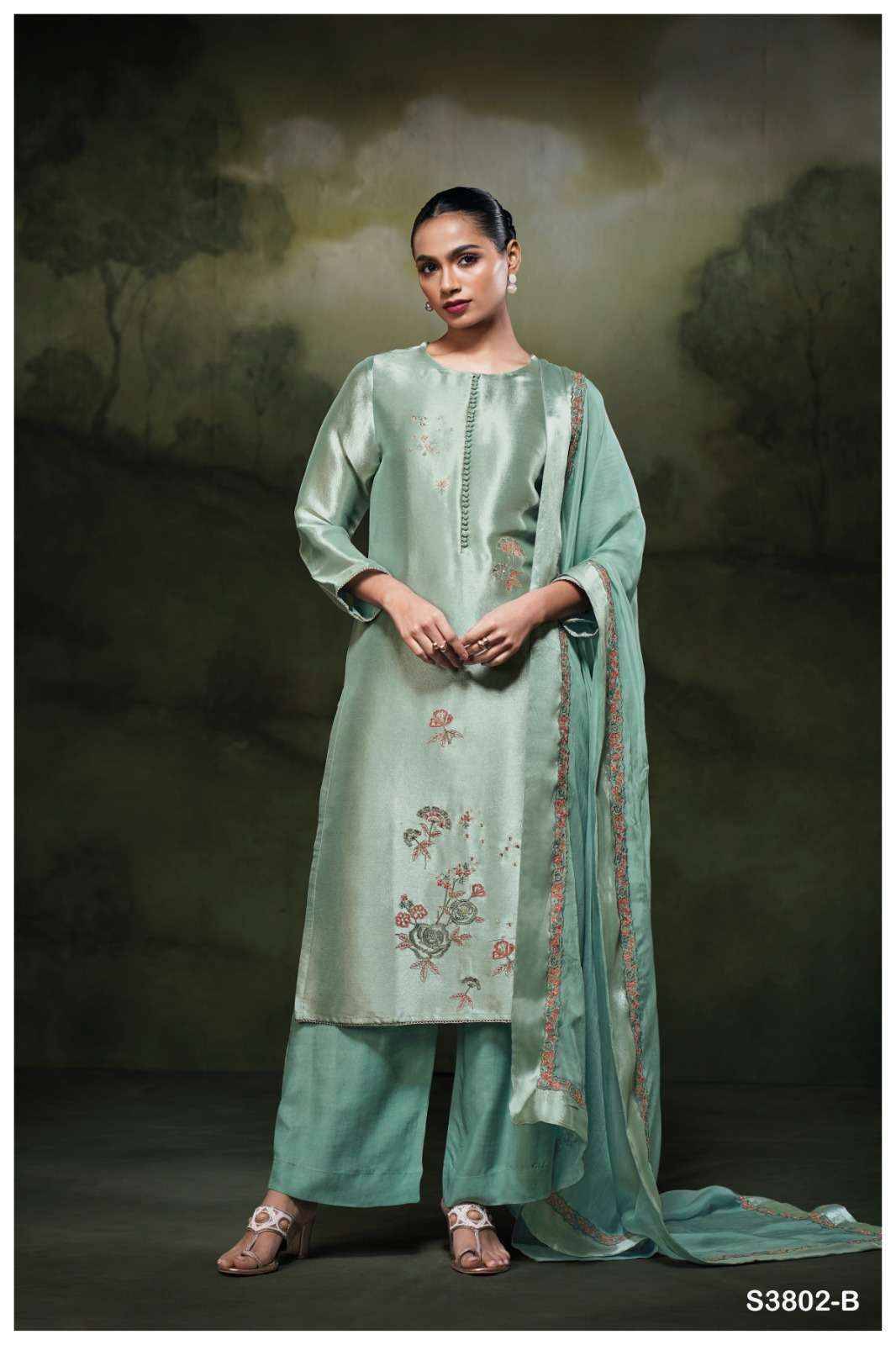 Treta-3802 By Ganga Fashion 3802-A To 3802-B Series Beautiful Festive Suits Stylish Colorful Fancy Casual Wear & Ethnic Wear Premium Bemberg Silk Jacquard Print Dresses At Wholesale Price