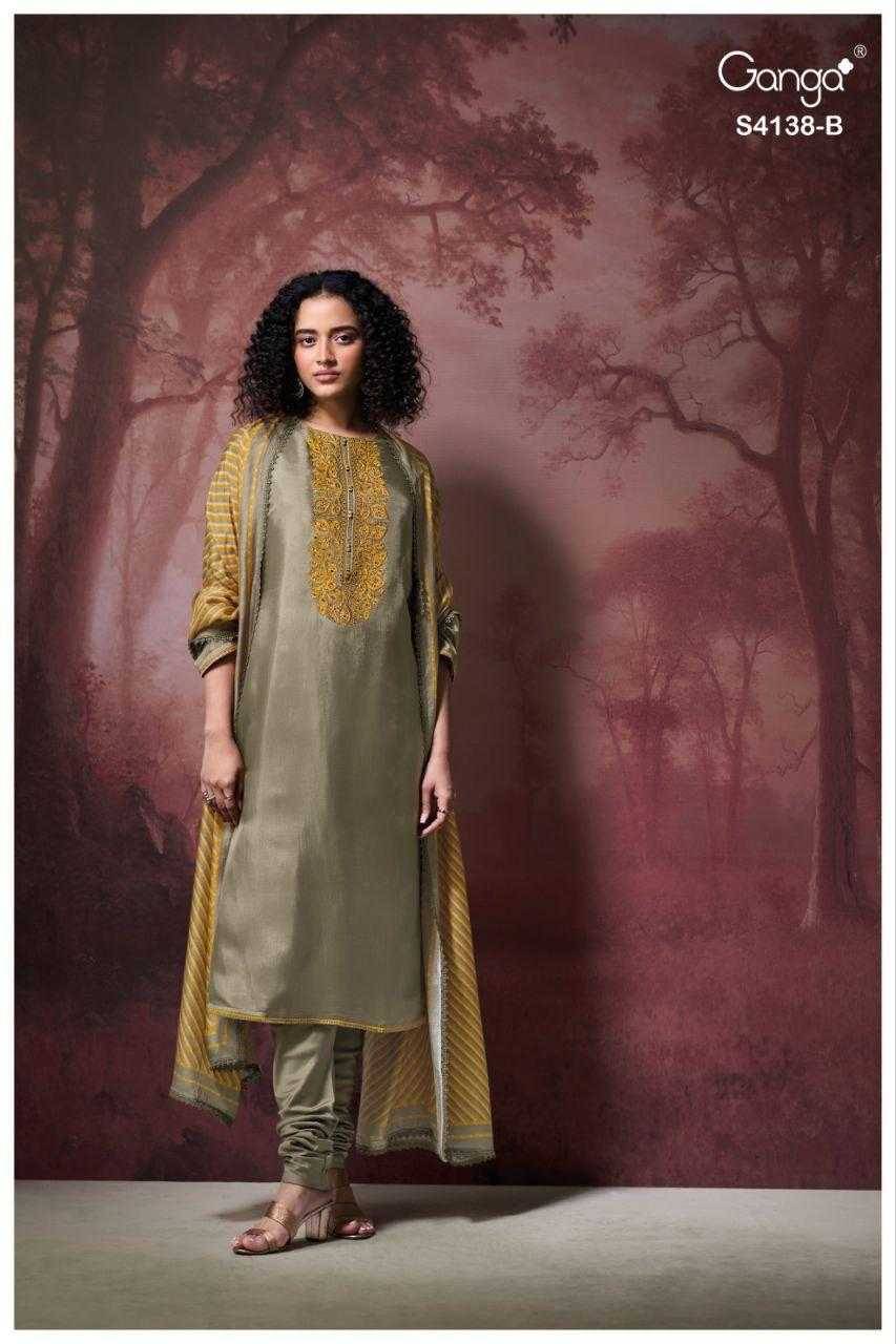 Ashael-4138 By Ganga Fashion 4138-A To 4138-C Series Beautiful Festive Suits Stylish Colorful Fancy Casual Wear & Ethnic Wear Premium Bemberg Print Dresses At Wholesale Price