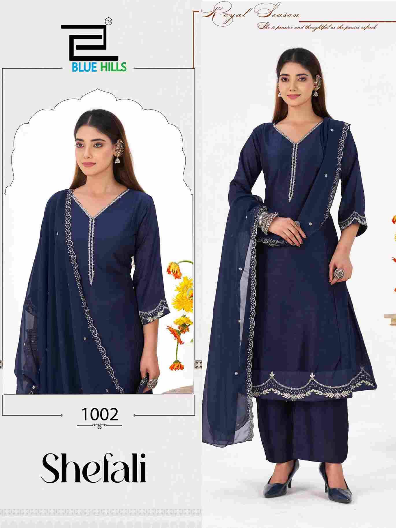 Shefali By Blue Hills 1001 To 1004 Series Designer Stylish Fancy Colorful Beautiful Party Wear & Ethnic Wear Collection Vichitra Silk Dresses At Wholesale Price