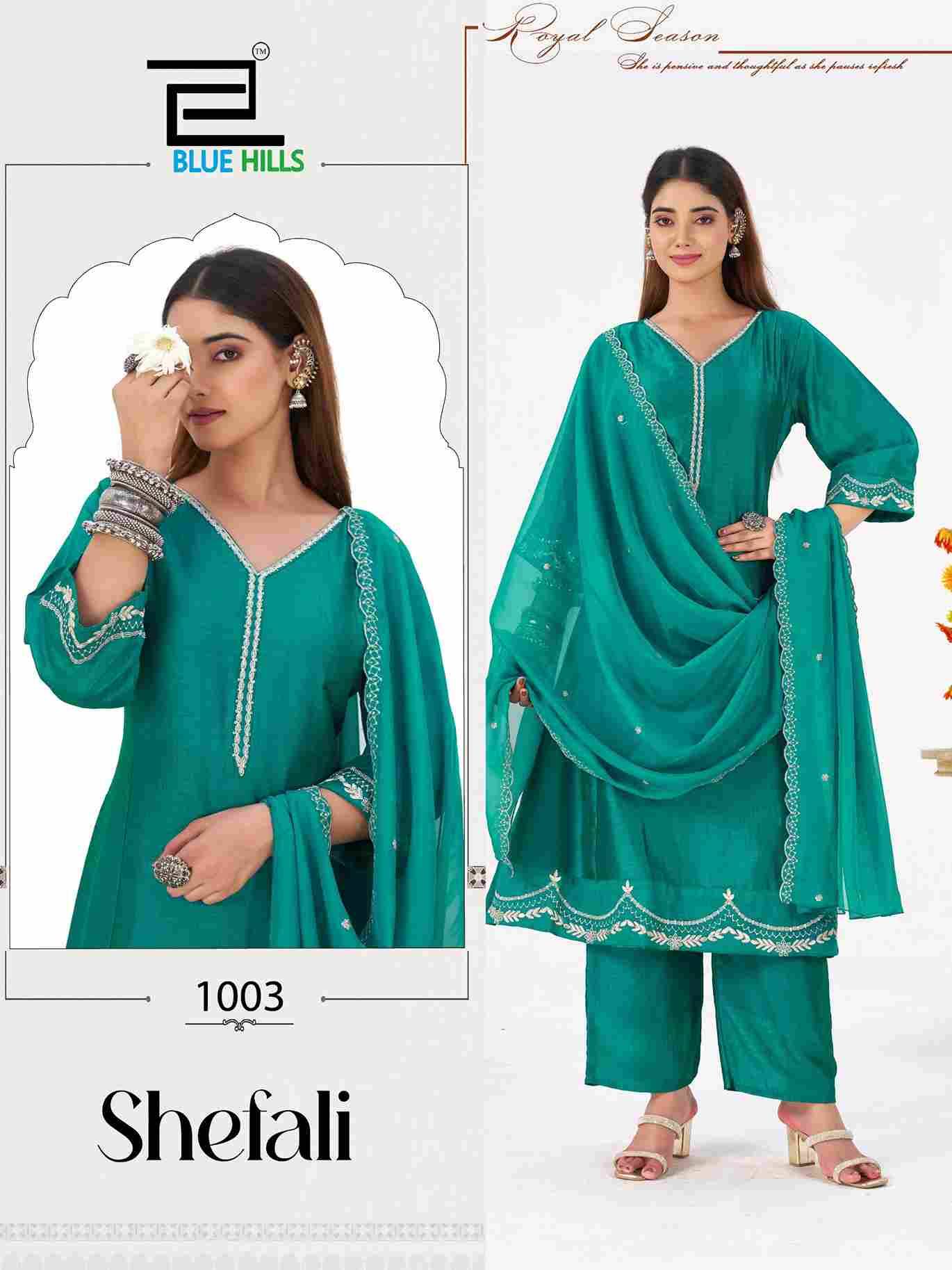 Shefali By Blue Hills 1001 To 1004 Series Designer Stylish Fancy Colorful Beautiful Party Wear & Ethnic Wear Collection Vichitra Silk Dresses At Wholesale Price