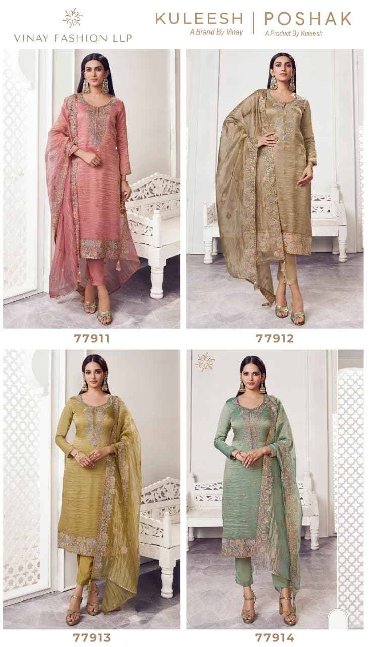 Poshak By Kuleesh 77911 To 77914 Series Designer Festive Suits Collection Beautiful Stylish Fancy Colorful Party Wear & Occasional Wear Silk Dresses At Wholesale Price