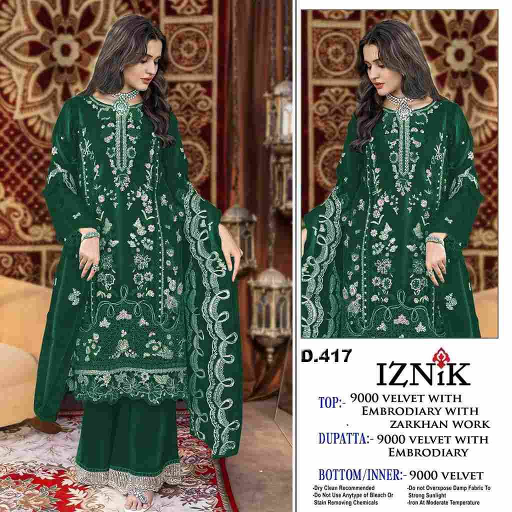 Iznik 417 Colours By Iznik Fab 417-A To 417-D Series Designer Pakistani Suits Beautiful Stylish Fancy Colorful Party Wear & Occasional Wear Velvet With Embroidery Dresses At Wholesale Price