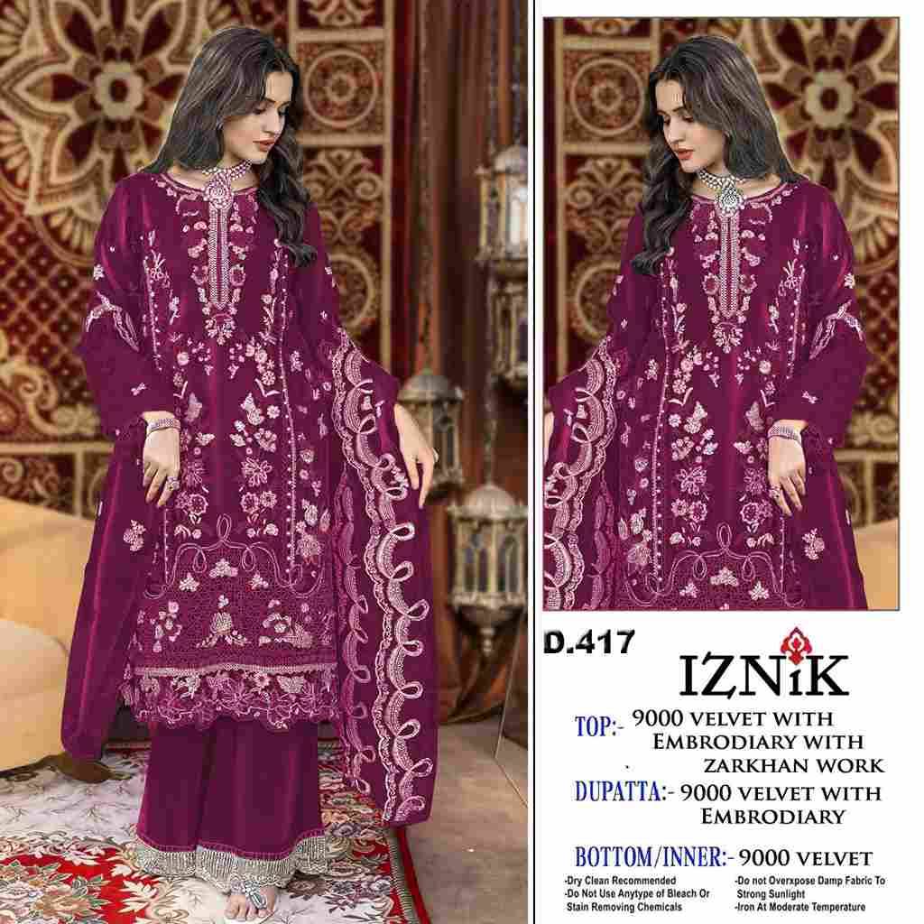 Iznik 417 Colours By Iznik Fab 417-A To 417-D Series Designer Pakistani Suits Beautiful Stylish Fancy Colorful Party Wear & Occasional Wear Velvet With Embroidery Dresses At Wholesale Price