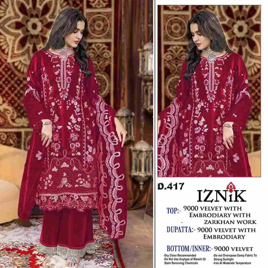 Iznik 417 Colours By Iznik Fab 417-A To 417-D Series Designer Pakistani Suits Beautiful Stylish Fancy Colorful Party Wear & Occasional Wear Velvet With Embroidery Dresses At Wholesale Price