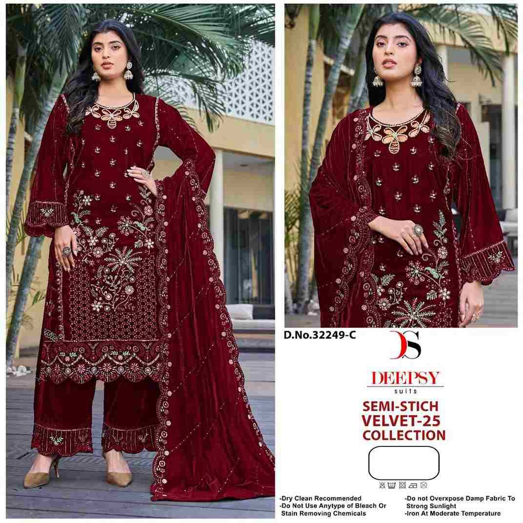 Velvet 32249 Colours By Deepsy Suits 32249-A To 32249-D Series Beautiful Stylish Pakistani Suits Fancy Colorful Casual Wear & Ethnic Wear & Ready To Wear Heavy Velvet Embroidery Dresses At Wholesale Price