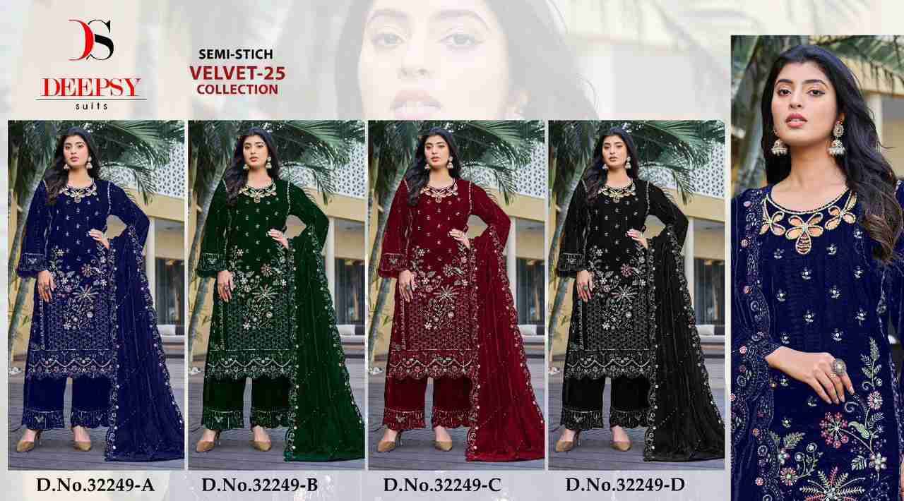 Velvet 32249 Colours By Deepsy Suits 32249-A To 32249-D Series Beautiful Stylish Pakistani Suits Fancy Colorful Casual Wear & Ethnic Wear & Ready To Wear Heavy Velvet Embroidery Dresses At Wholesale Price