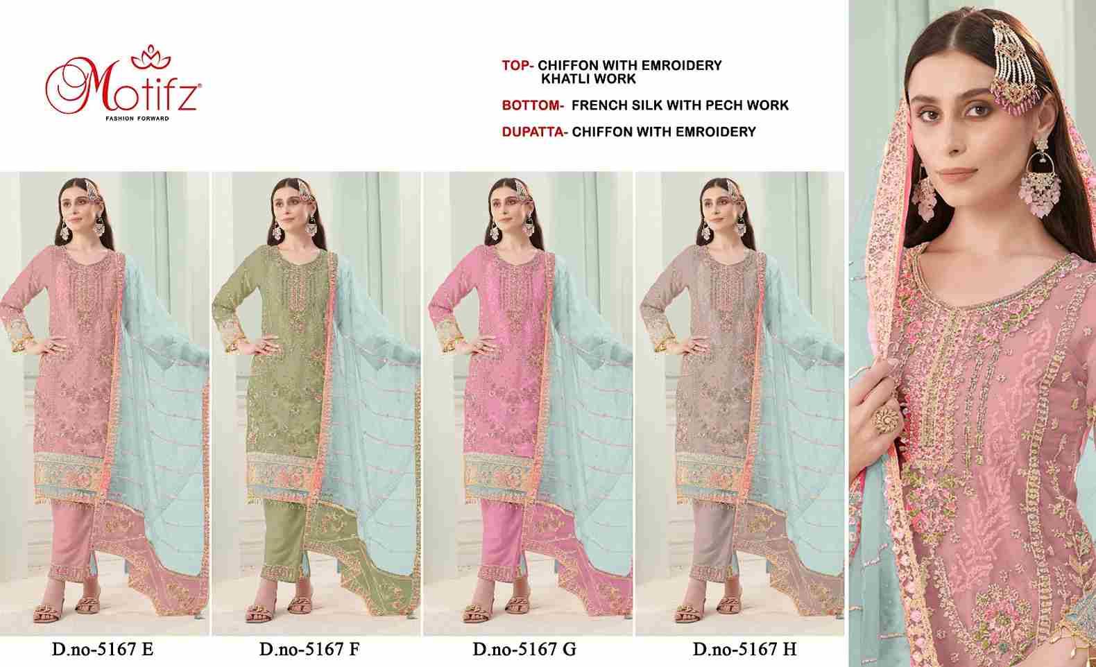 Motifz Hit Design 5167 Colours Vol-2 By Motifz 5167-E To 5167-H Series Beautiful Pakistani Suits Colorful Stylish Fancy Casual Wear & Ethnic Wear Chiffon Dresses At Wholesale Price