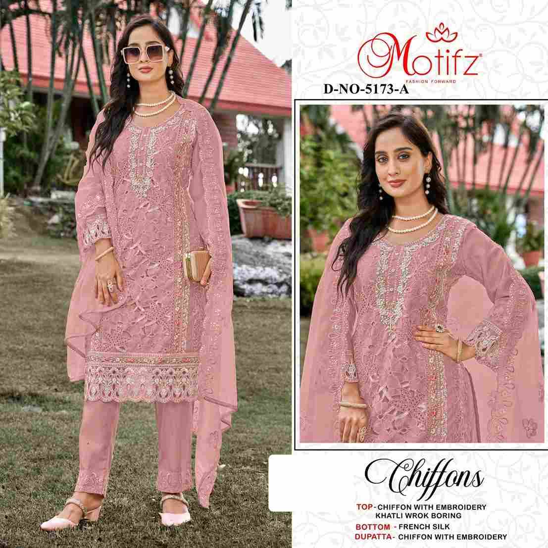 Motifz Hit Design 5173 Colours By Motifz 5173-A To 5173-D Series Beautiful Pakistani Suits Colorful Stylish Fancy Casual Wear & Ethnic Wear Chiffon Dresses At Wholesale Price