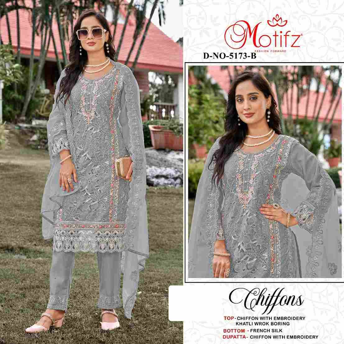 Motifz Hit Design 5173 Colours By Motifz 5173-A To 5173-D Series Beautiful Pakistani Suits Colorful Stylish Fancy Casual Wear & Ethnic Wear Chiffon Dresses At Wholesale Price