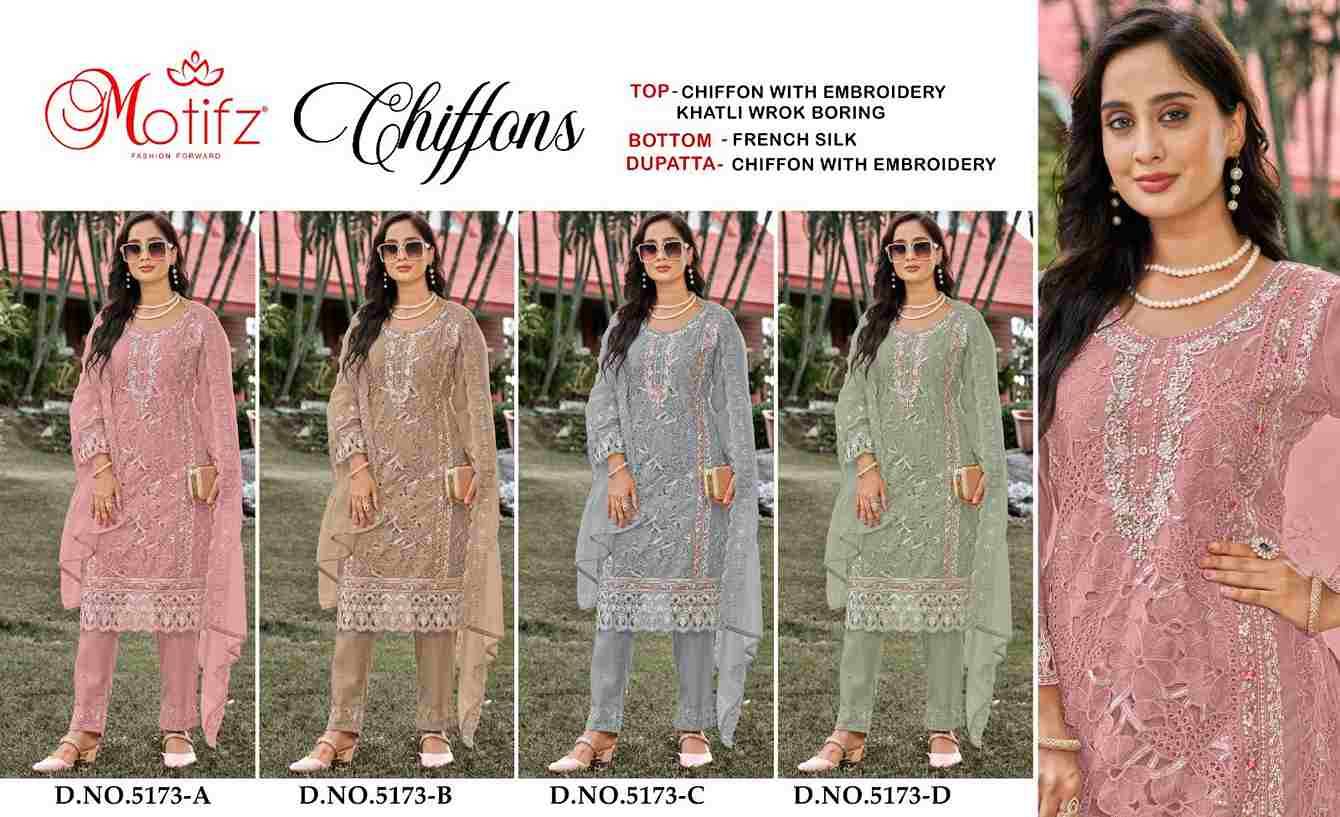 Motifz Hit Design 5173 Colours By Motifz 5173-A To 5173-D Series Beautiful Pakistani Suits Colorful Stylish Fancy Casual Wear & Ethnic Wear Chiffon Dresses At Wholesale Price