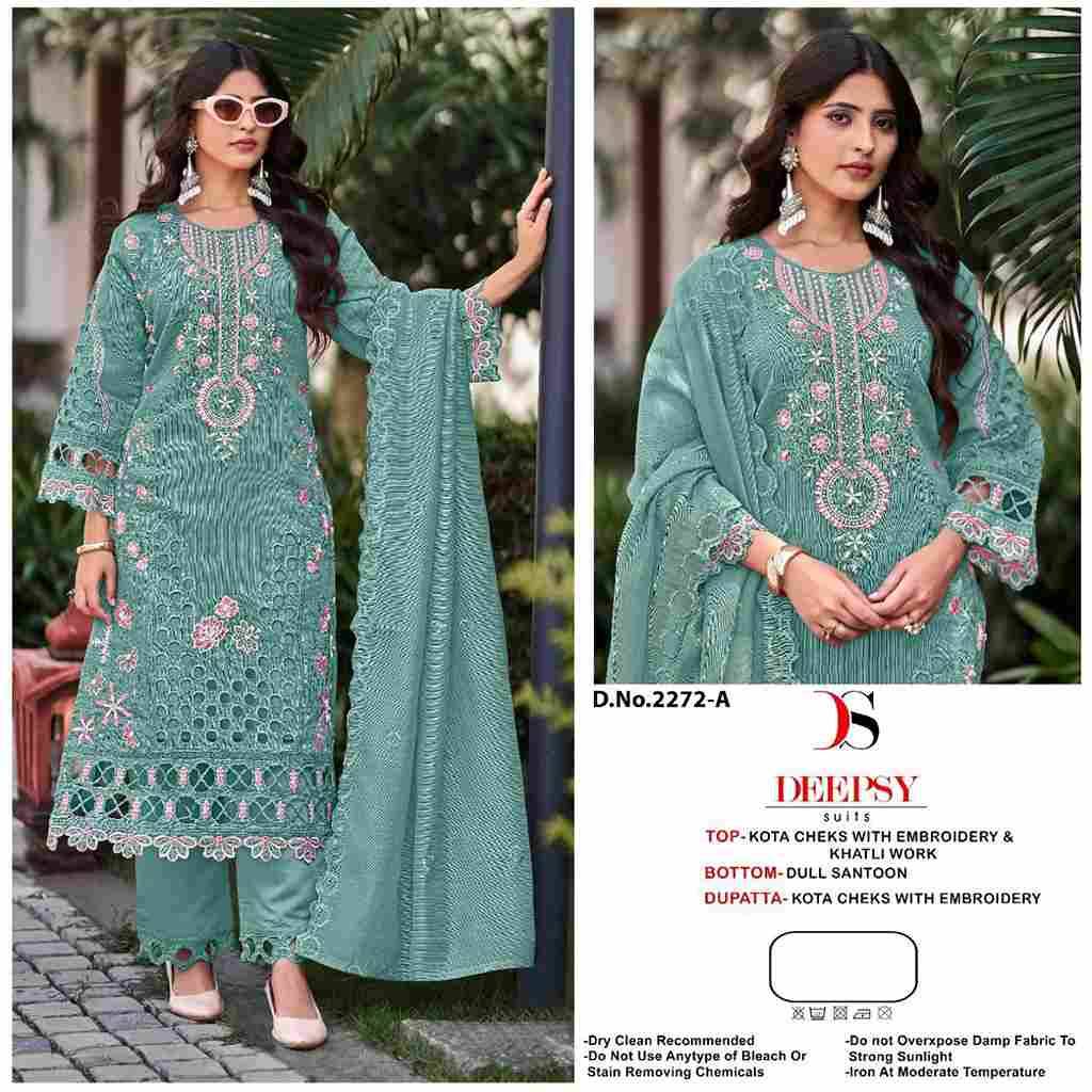 Deepsy Hit Design 2272 Colours By Deepsy Suits 2272-A To 2272-D Series Pakistani Stylish Beautiful Colourful Printed & Embroidered Party Wear & Occasional Wear Kota Checks Dresses At Wholesale Price