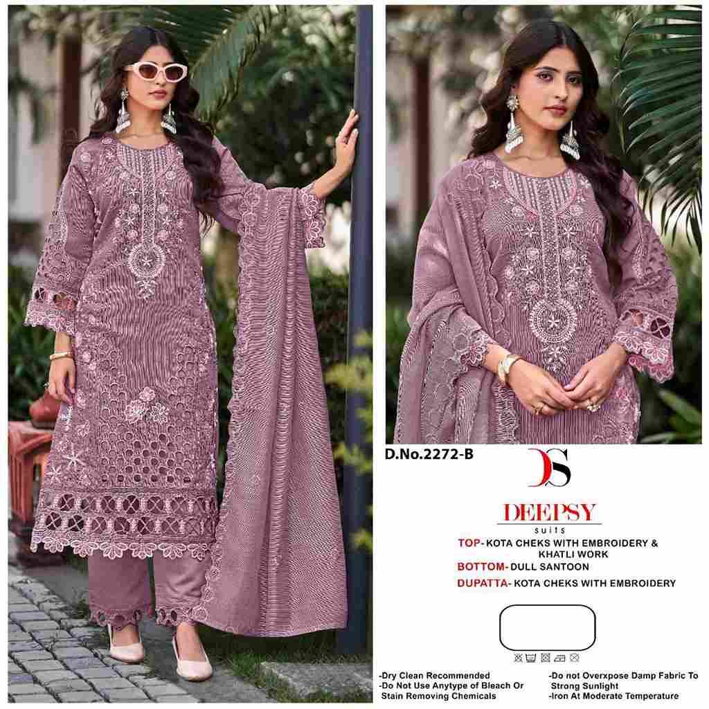 Deepsy Hit Design 2272 Colours By Deepsy Suits 2272-A To 2272-D Series Pakistani Stylish Beautiful Colourful Printed & Embroidered Party Wear & Occasional Wear Kota Checks Dresses At Wholesale Price
