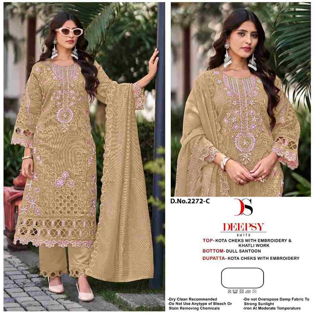 Deepsy Hit Design 2272 Colours By Deepsy Suits 2272-A To 2272-D Series Pakistani Stylish Beautiful Colourful Printed & Embroidered Party Wear & Occasional Wear Kota Checks Dresses At Wholesale Price