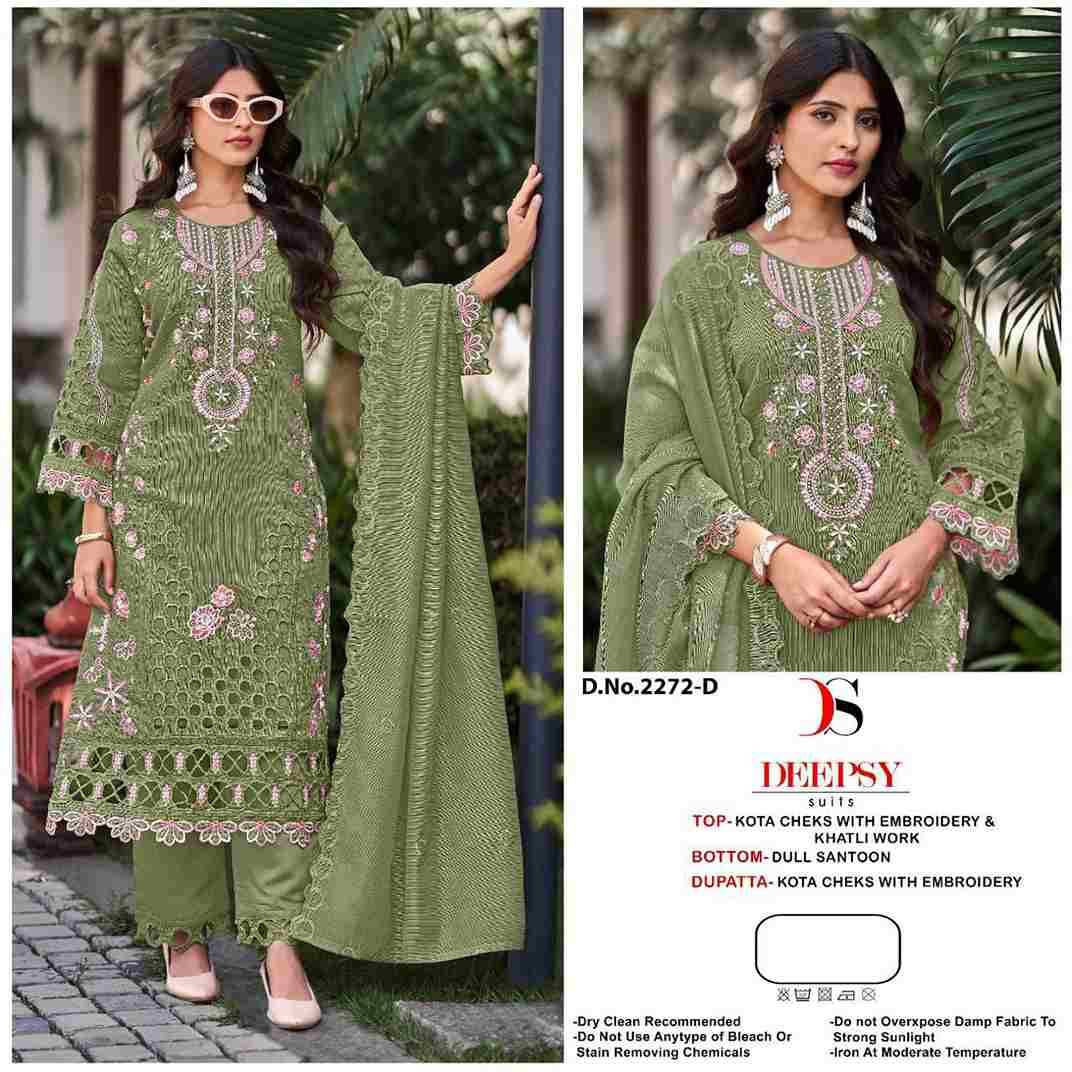 Deepsy Hit Design 2272 Colours By Deepsy Suits 2272-A To 2272-D Series Pakistani Stylish Beautiful Colourful Printed & Embroidered Party Wear & Occasional Wear Kota Checks Dresses At Wholesale Price